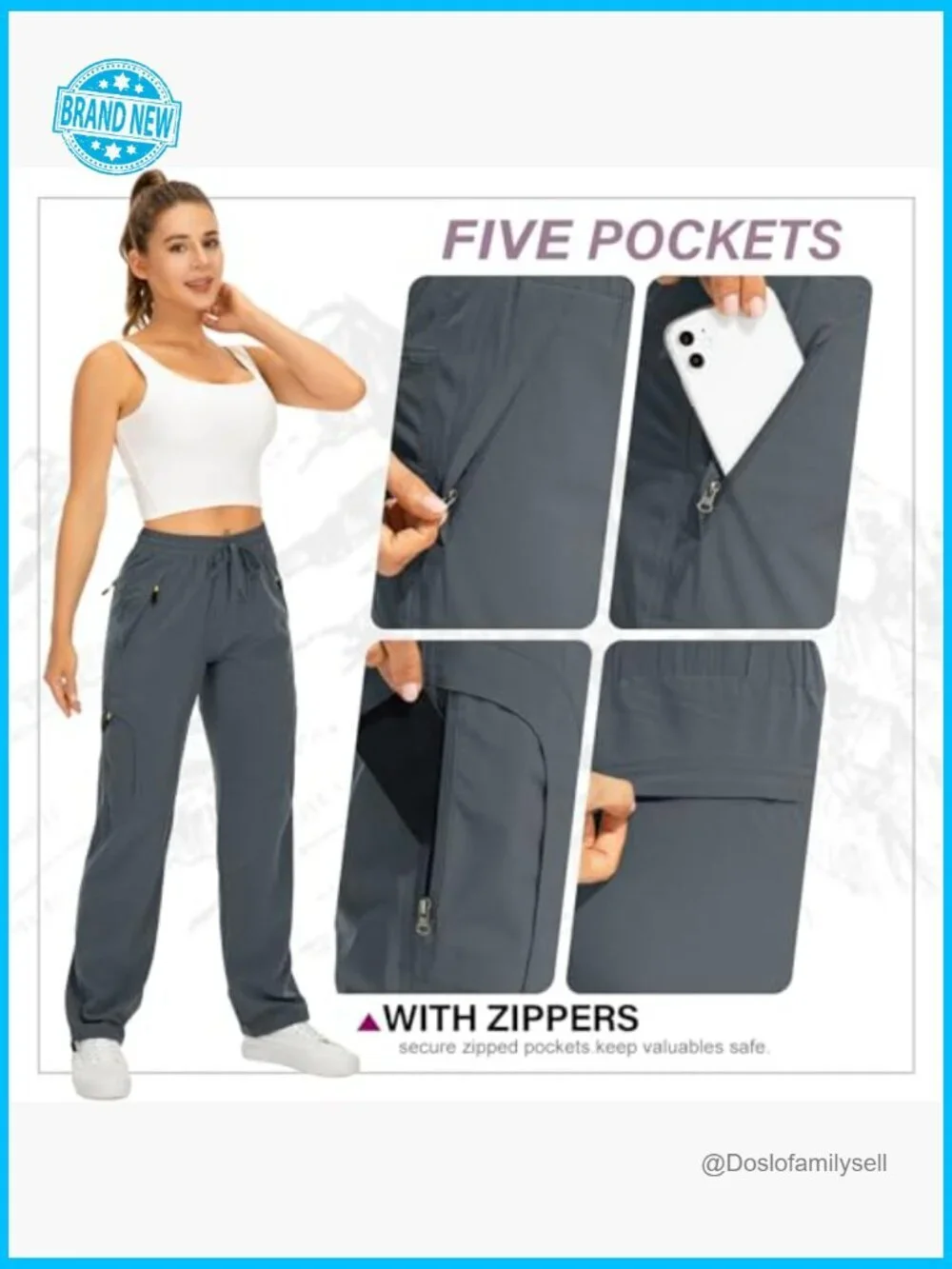 Hiking Cargo Pants Quick Dry UPF 50 Lightweight Travel Golf with Zipper Pockets